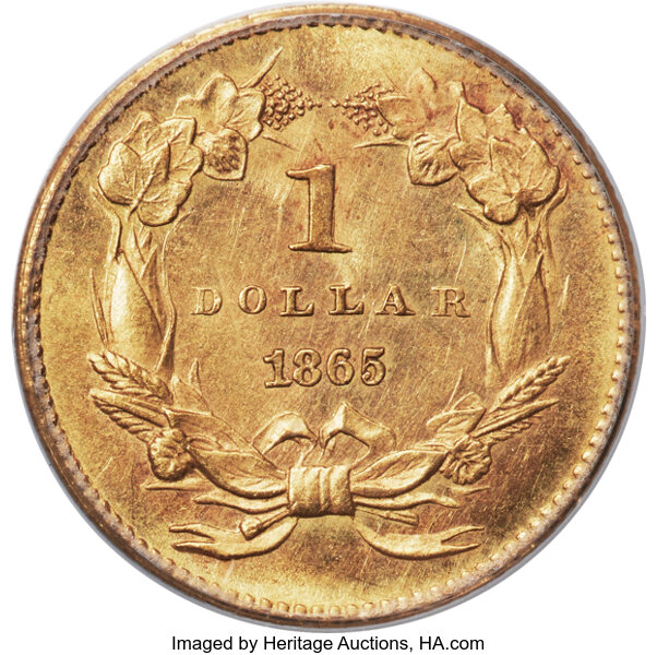 image for: 1865 G$1 MS63 PCGS....