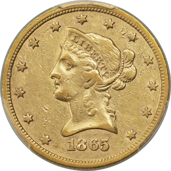 image for: 1865-S $10 865 Over Inverted 186 XF40 PCGS....