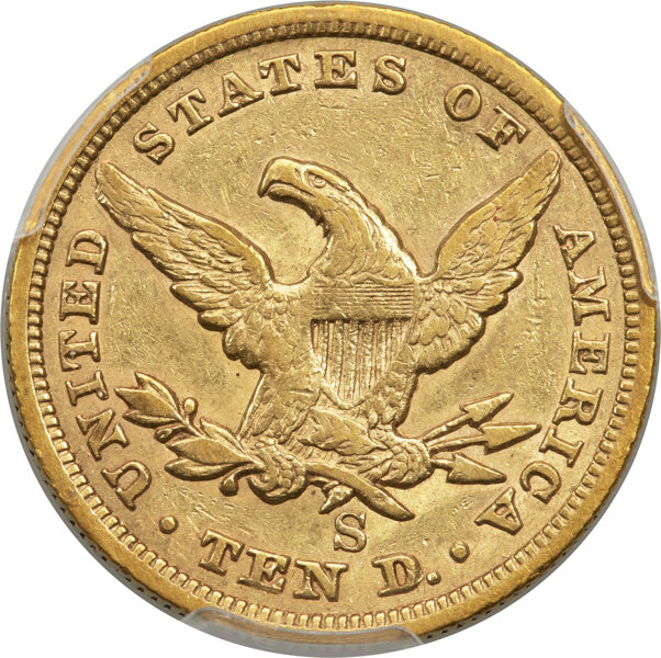 image for: 1865-S $10 865 Over Inverted 186 XF40 PCGS....