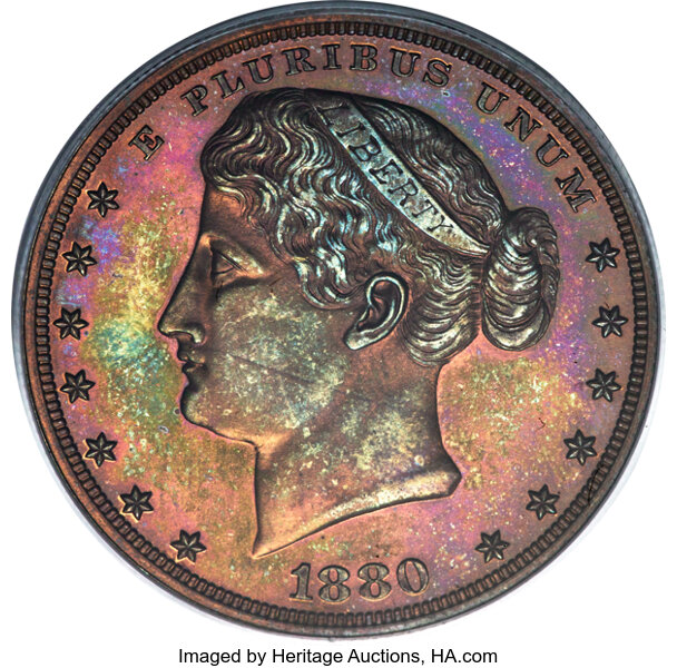 image for: 1880 $1 Metric Dollar, Judd-1649, Pollock-1849, R.7, PR66 Red and Brown PCGS....