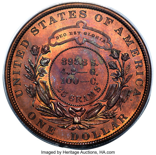 image for: 1880 $1 Metric Dollar, Judd-1649, Pollock-1849, R.7, PR66 Red and Brown PCGS....