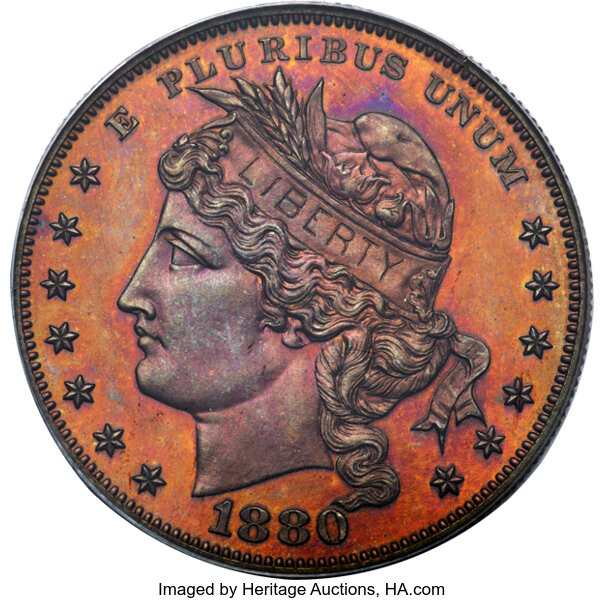 image for: 1880 $1 Goloid Metric dollar, Judd-1652, Pollock-1852, R.6, PR66 Red and Brown PCGS....