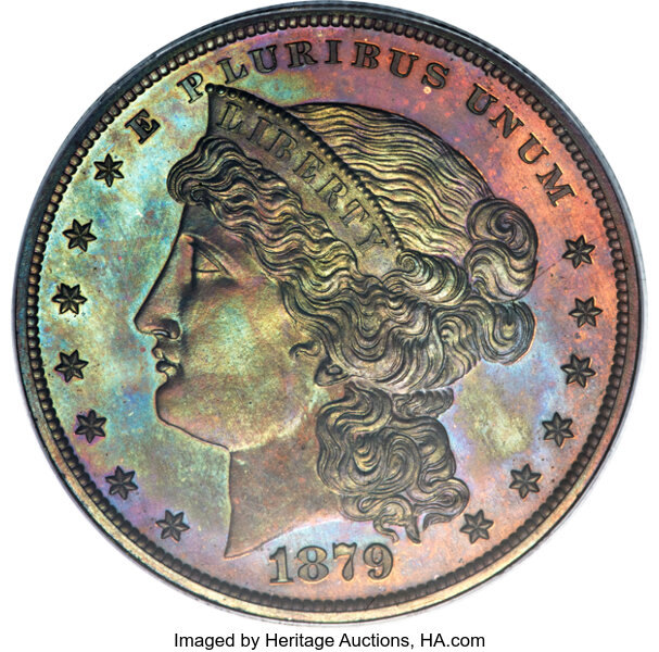 image for: 1879 $1 Metric Dollar, Judd-1619, Pollock-1814, High R.6, PR66 Red and Brown PCGS....