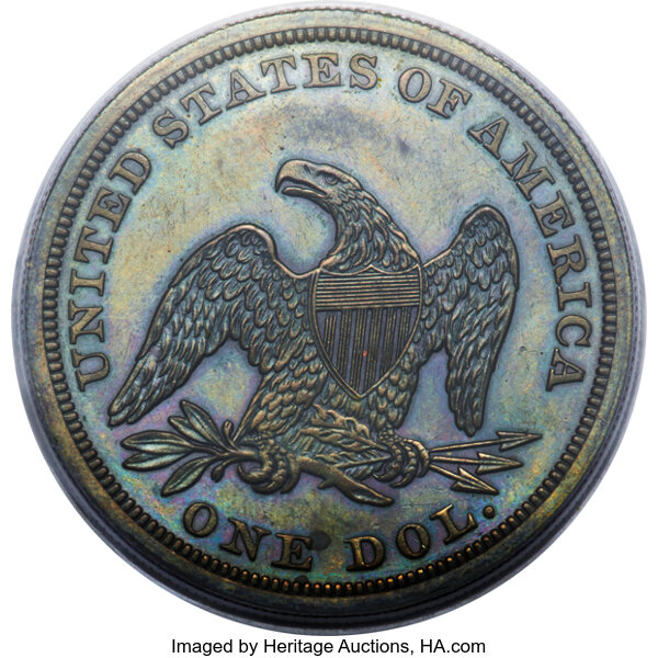 image for: 1851 DT$1 Dollar, Judd-132 Restrike, Pollock-159, Low R.7, PR63 Brown PCGS. CAC....