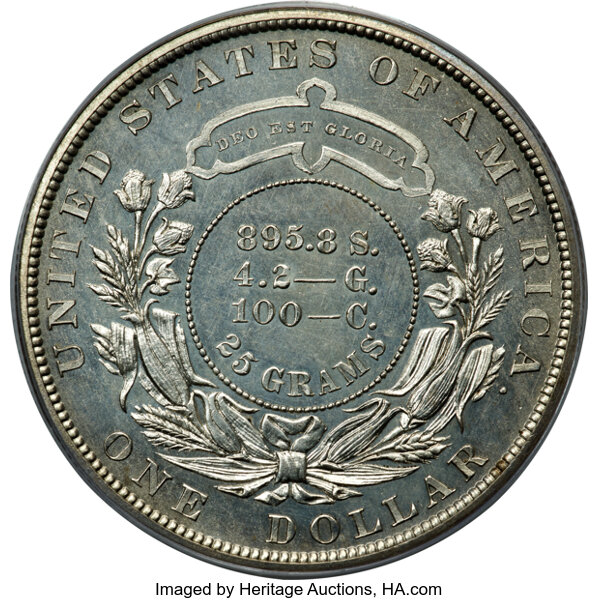 image for: 1879 $1 Metric Dollar, Judd-1618, Pollock-1813, R.5, PR64 PCGS....