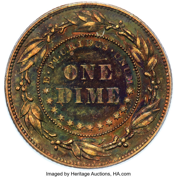 image for: 1879 10C Morgan Ten Cents, Judd-1589, Pollock-1782, R.7, PR64 Red and Brown PCGS....