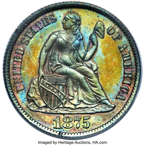 image for: 1875 10C Ten Cents, Judd-1390, Pollock-1533, High R.7, PR64 Brown PCGS. CAC....