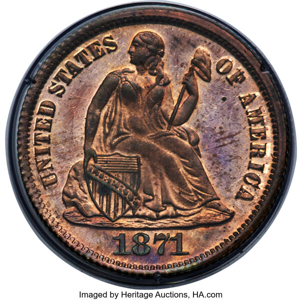 image for: 1871 10C Ten Cents, Judd-1087, Pollock-1223, R.7, PR65 Red PCGS....