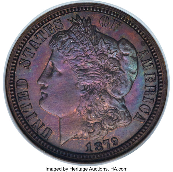 image for: 1879 10C Morgan Dime, Judd-1587, Pollock-1780, High R.6, PR65 Red and Brown NGC....
