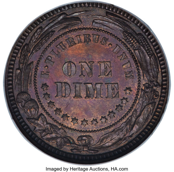image for: 1879 10C Morgan Dime, Judd-1587, Pollock-1780, High R.6, PR65 Red and Brown NGC....