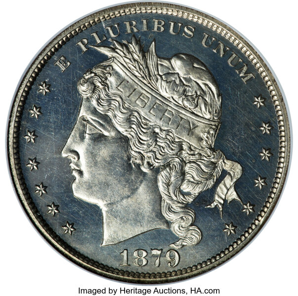 image for: 1879 $1 Goloid Metric Dollar, Judd-1627, Pollock-1823, R.5, PR64 NGC....