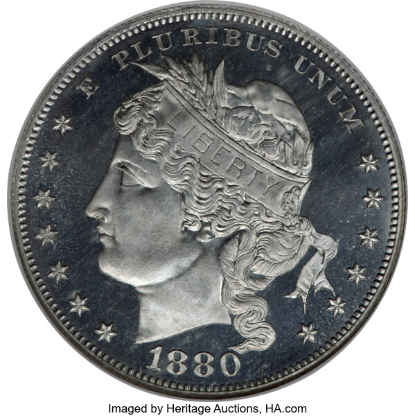 image for: 1880 $1 Goloid Metric Dollar, Judd-1653, Pollock-1853, High R.7, PR65 Cameo NGC....