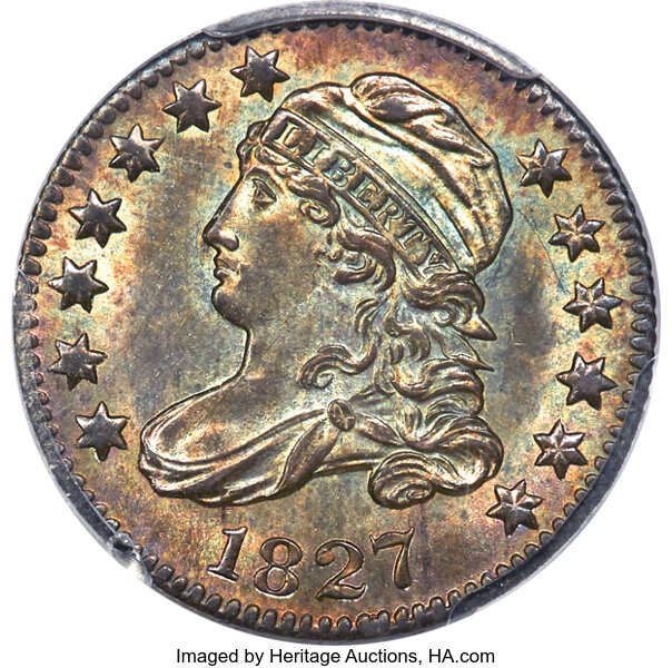 image for: 1827 10C Pointed Top 1, JR-4, R.2, MS65 PCGS. CAC....