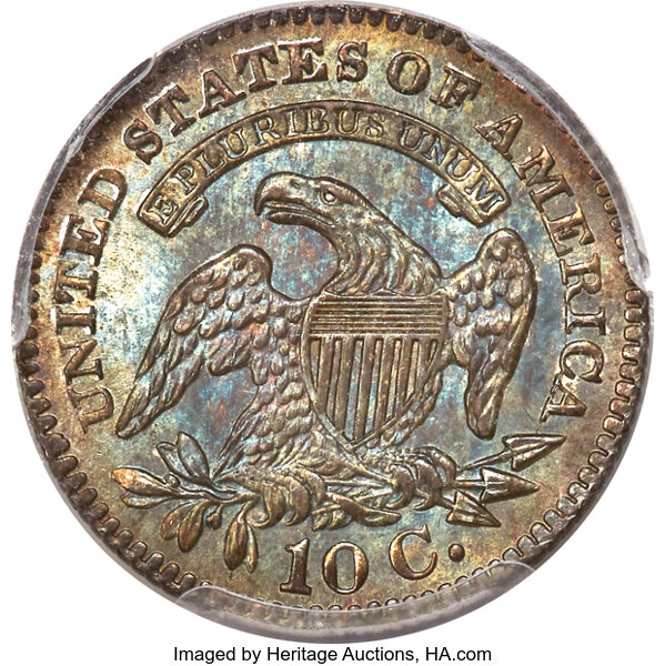 image for: 1827 10C Pointed Top 1, JR-4, R.2, MS65 PCGS. CAC....