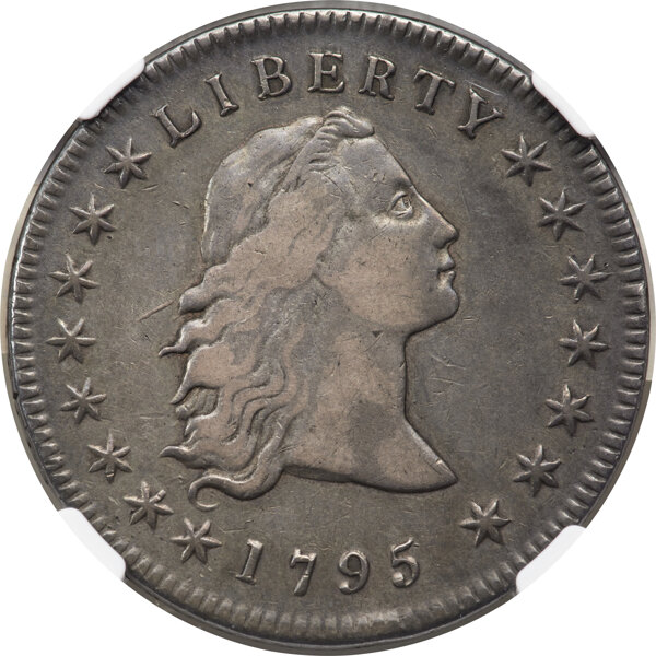 image for: 1795 $1 Flowing Hair, Three Leaves, B-5, BB-27, R.1, VF30 NGC....