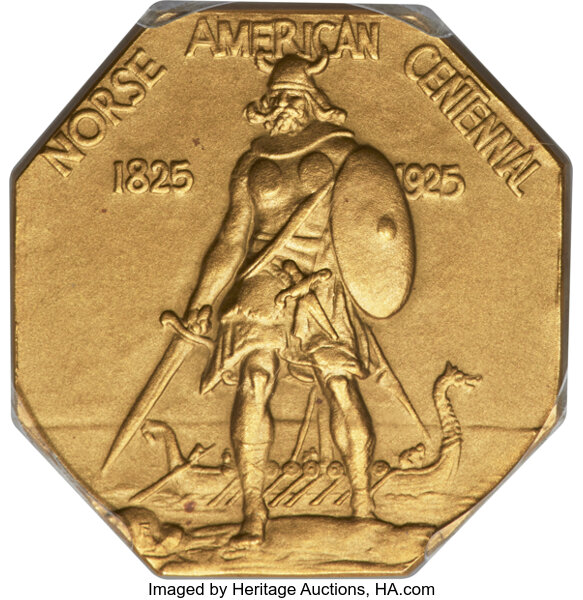 image for: 1925 Medal Norse American Centennial, Gold, Matte PR65 PCGS. CAC....