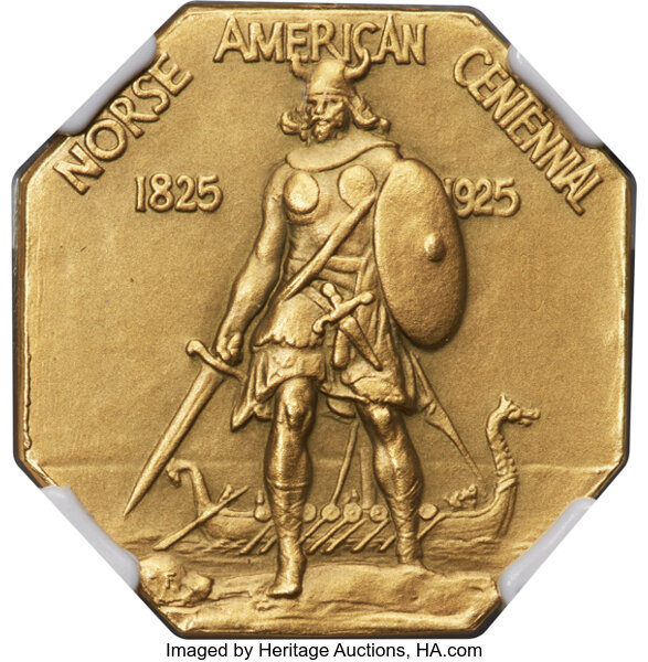 image for: 1925 Medal Norse American Centennial, Gold, Matte PR65 NGC....