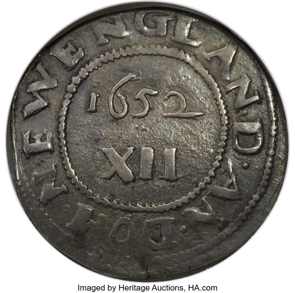 image for: 1652 Oak Tree Shilling, IN at Bottom, Noe-9, W-500, Salmon 7-E, R.5, AU55 NGC....