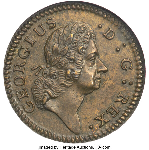 image for: 1722 1/2 P Rosa Americana Halfpenny, D:G: REX, M. 2.1-B.1, W-1218, R.4, MS62 Brown NGC....