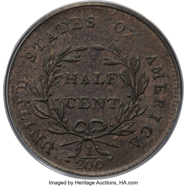 image for: 1800 1/2 C C-1, B-1, R.1, MS64 Red and Brown PCGS....