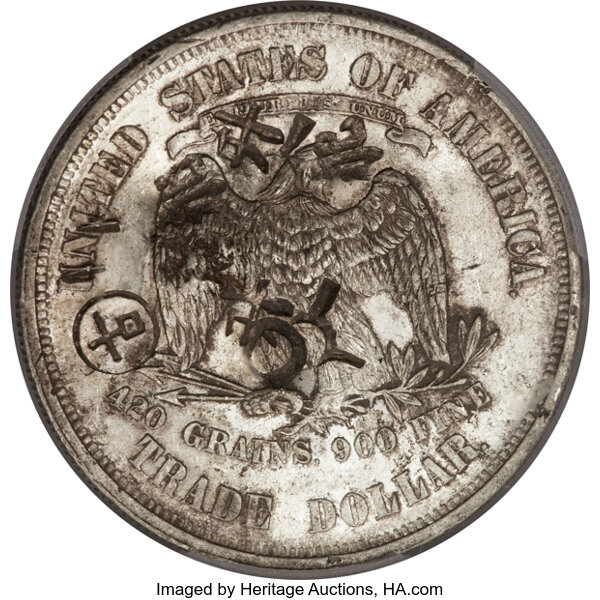 image for: 1876 T$1 Chop Mark AU58 PCGS....