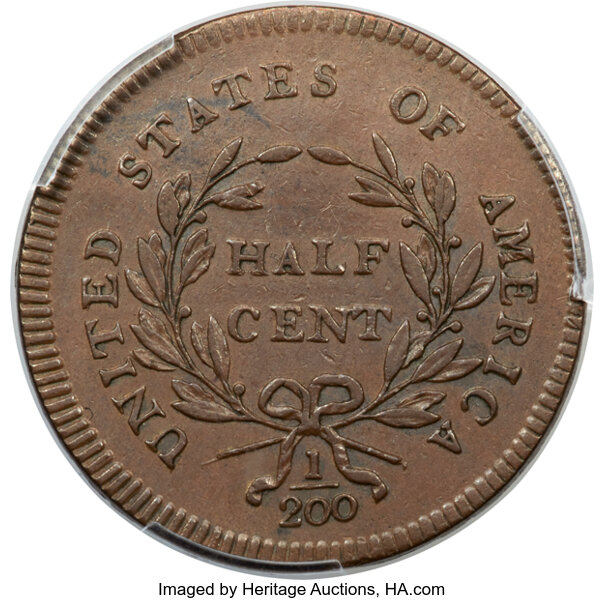 image for: 1795 1/2 C Plain Edge, No Pole, Thin Planchet, C-6a, B-6a, R.2, AU50 PCGS. CAC....