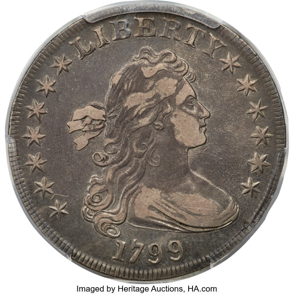 image for: 1799 $1 7x6 Stars, B-5, BB-157, R.2, XF40 PCGS. CAC....