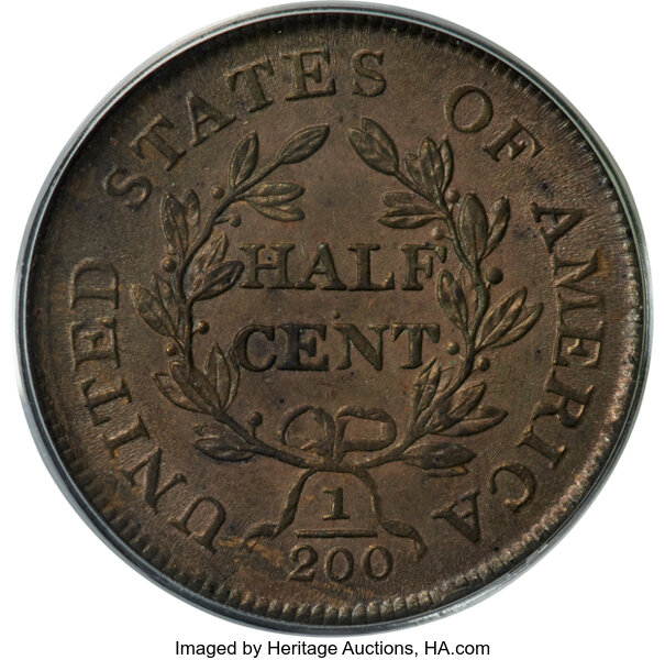 image for: 1805 1/2 C No Stems, Small 5, C-1, B-1, R.1, MS62 Brown PCGS....