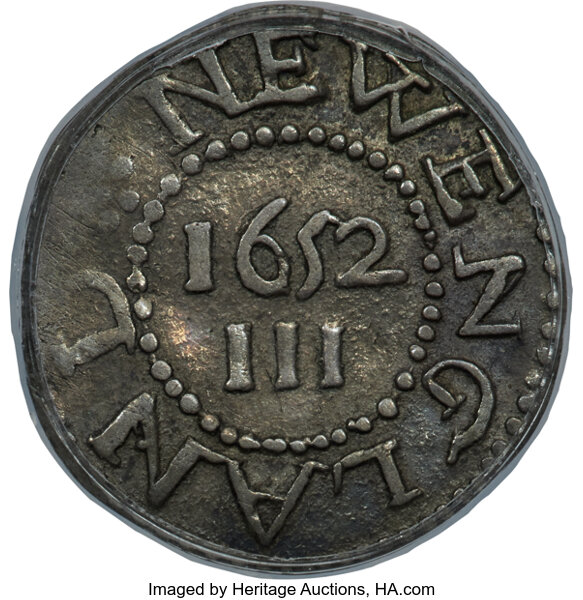 image for: 1652 Pine Tree Threepence, No Pellets at Trunk, Noe-36, W-640, Salmon 2-B, R.4, VF35 PCGS....