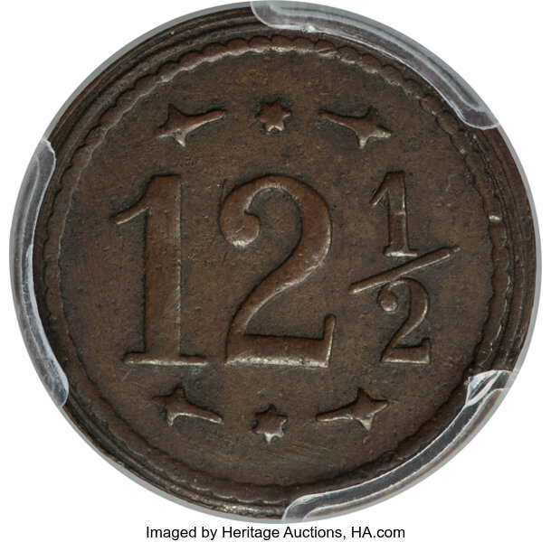 image for: 1886 12.5C Grove Ranch Plantation 12 1/2 Cent Token, AU53 PCGS. M. TE-16....