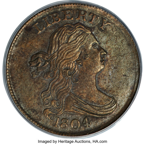 image for: 1804 1/2 C Crosslet 4, Stems, C-10, B-9, R.1, MS64 Brown PCGS....