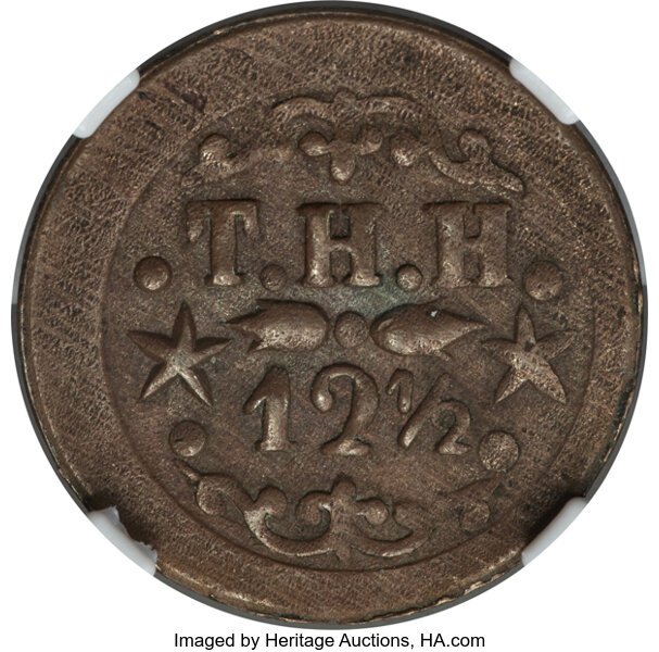 image for: 1879 12.5C T. Hobron, Kahului-Wailuku Railroad Token, 12 1/2 Cents, 6/2 Stars, MS62 Brown NGC. M. 2TE-8....
