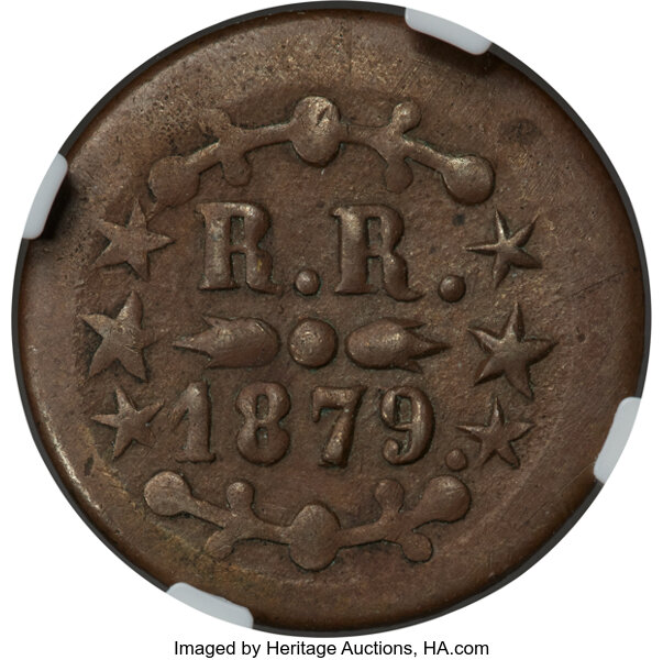 image for: 1879 12.5C T. Hobron, Kahului-Wailuku Railroad Token, 12 1/2 Cents, 6/2 Stars, MS62 Brown NGC. M. 2TE-8....