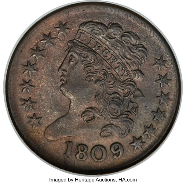image for: 1809/6 1/2 C C-5, B-5, R.1, MS64 Red and Brown NGC....