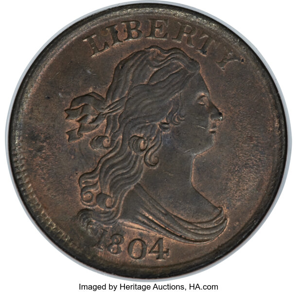 image for: 1804 1/2 C Crosslet 4, No Stems, C-12, B-11, R.2, MS64 Red and Brown NGC....