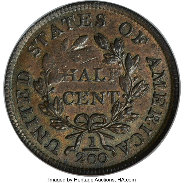 image for: 1803 1/2 C Widely Spaced 3, C-3, B-3, R.1, MS62 Brown NGC....
