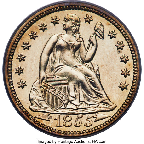 image for: 1855 10C Arrows, F-101, R.7, PR64 PCGS....