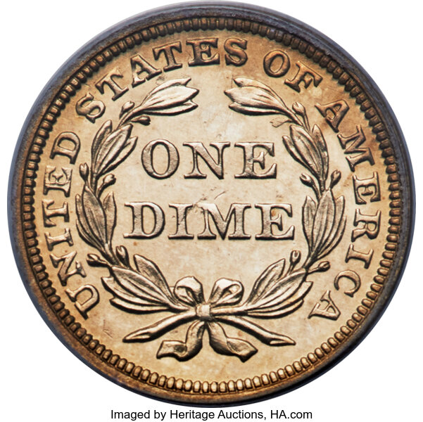 image for: 1855 10C Arrows, F-101, R.7, PR64 PCGS....