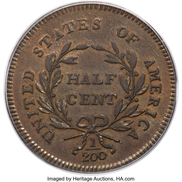 image for: 1795 1/2 C Plain Edge, No Pole, Thin Planchet, C-6a, B-6a, R.2, XF40 PCGS. CAC....