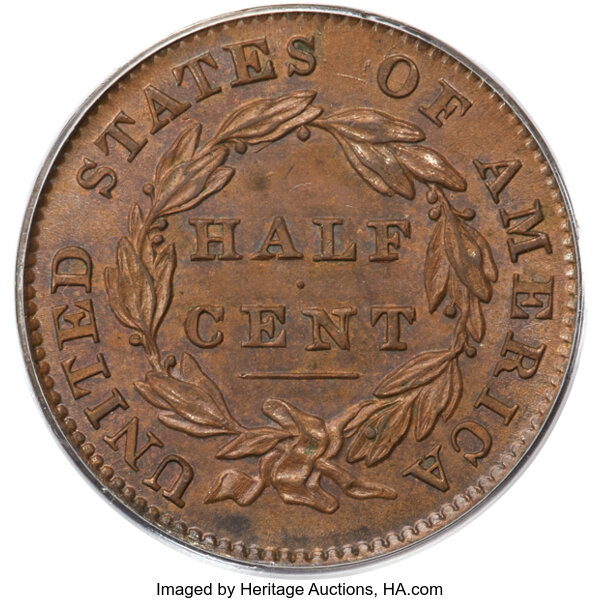 image for: 1832 1/2 C C-1, B-1, R.2, MS65 Brown PCGS. CAC....
