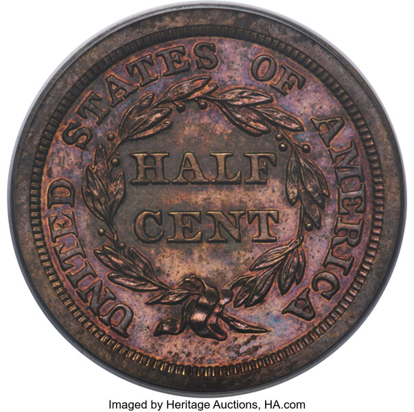 image for: 1841 1/2 C Original, B-1, R.5, PR62 Red and Brown PCGS. CAC....