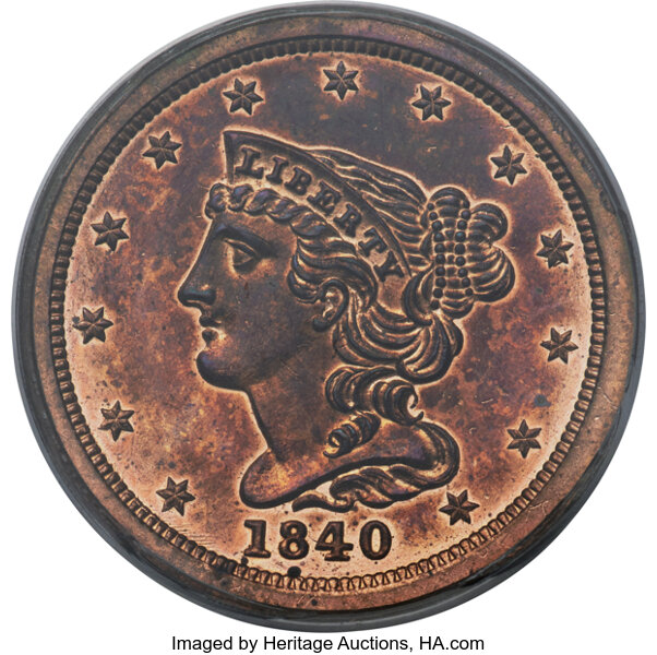 image for: 1840 1/2 C Original, B-1, R.5, PR63 Red and Brown PCGS....