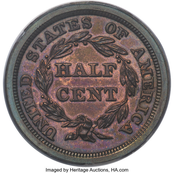 image for: 1840 1/2 C Original, B-1, R.5, PR63 Red and Brown PCGS....
