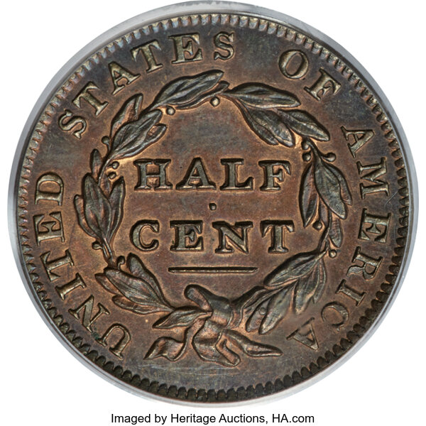 image for: 1835 1/2 C C-2, B-2, R.6 as a Proof, PR63 Red and Brown PCGS....