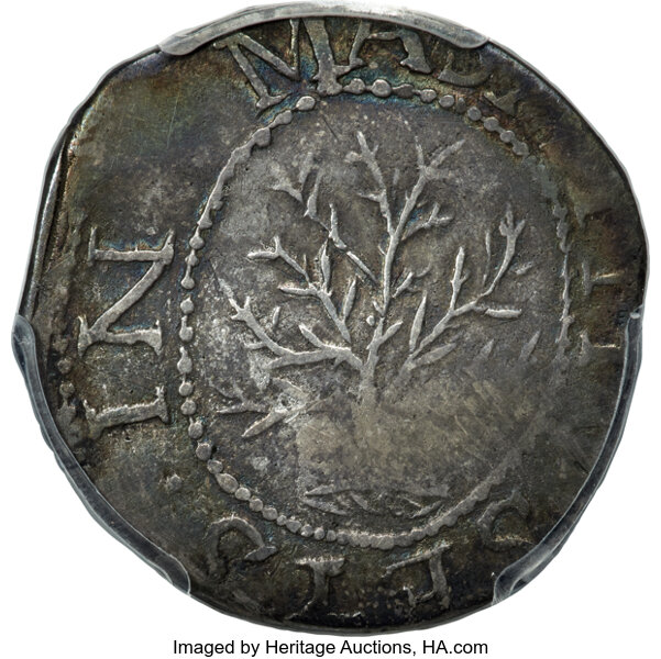 image for: 1652 Oak Tree Shilling, IN at Left, Noe-1, W-430, Salmon 1-A, R.3, XF45 PCGS....