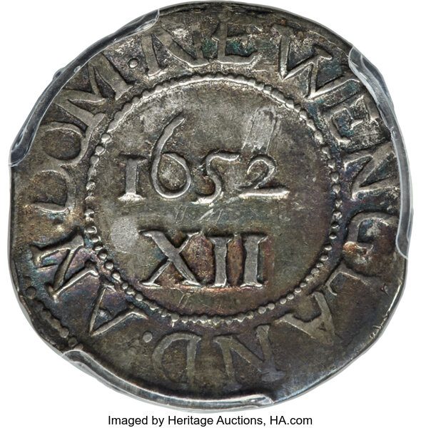 image for: 1652 Oak Tree Shilling, IN at Left, Noe-1, W-430, Salmon 1-A, R.3, XF45 PCGS....