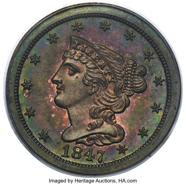 image for: 1847 1/2 C Original, B-1, R.6, PR64 Red and Brown PCGS....