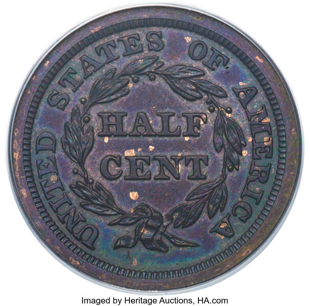 image for: 1844 1/2 C Original, B-1, R.5, PR63 Red and Brown PCGS....