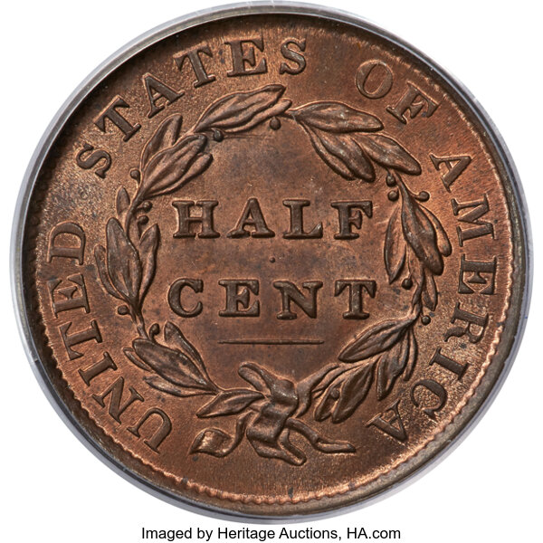 image for: 1835 1/2 C C-1, B-1, R.1, MS65 Red and Brown PCGS....