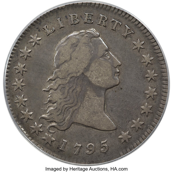 image for: 1795 $1 Flowing Hair, Two Leaves, B-1, BB-21, R.2, VF25 PCGS....